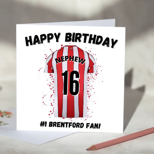 Brentford Personalised Football Shirt Birthday Card