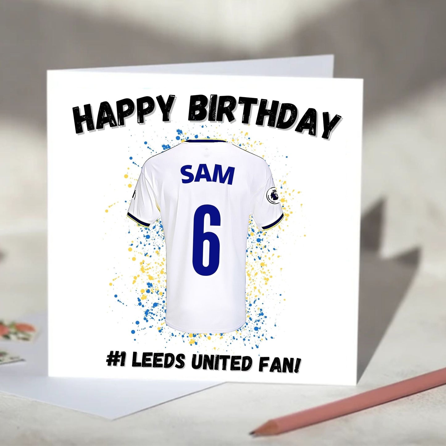 Leeds United Personalised Football Shirt Birthday Card