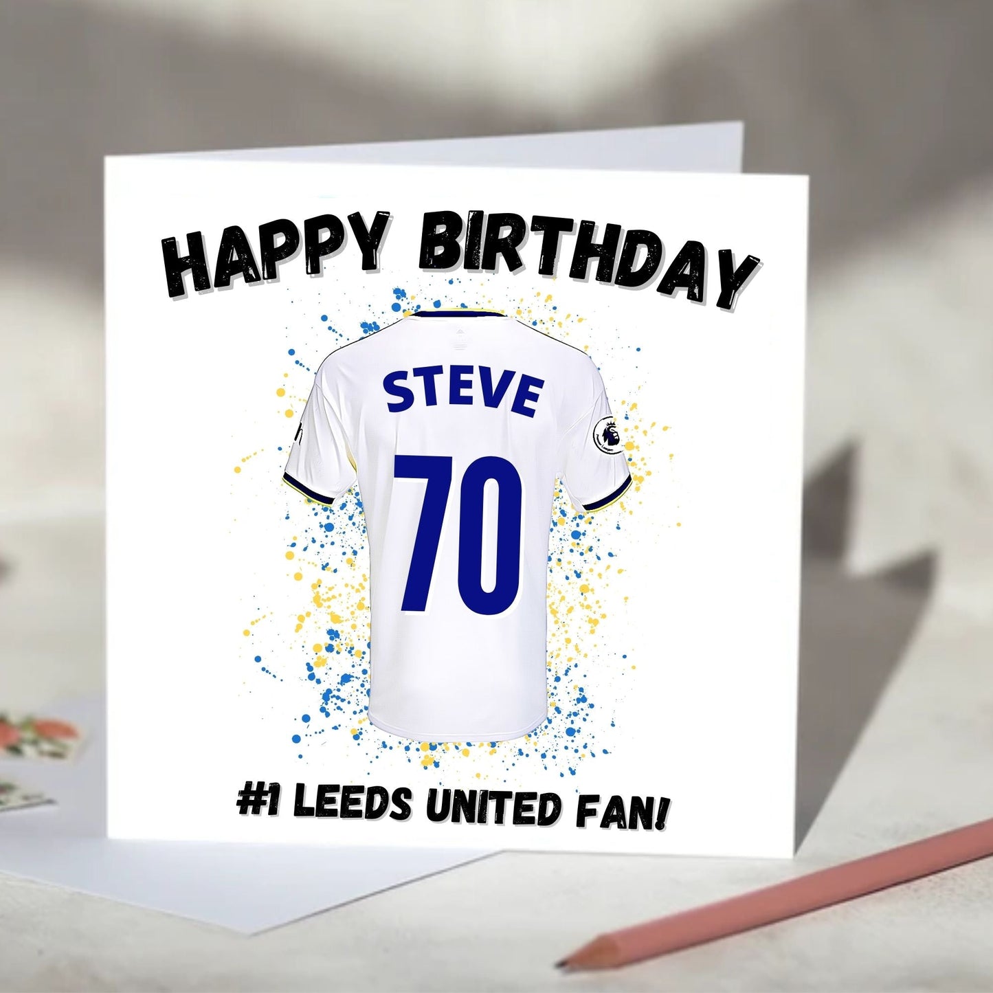 Leeds United Personalised Football Shirt Birthday Card