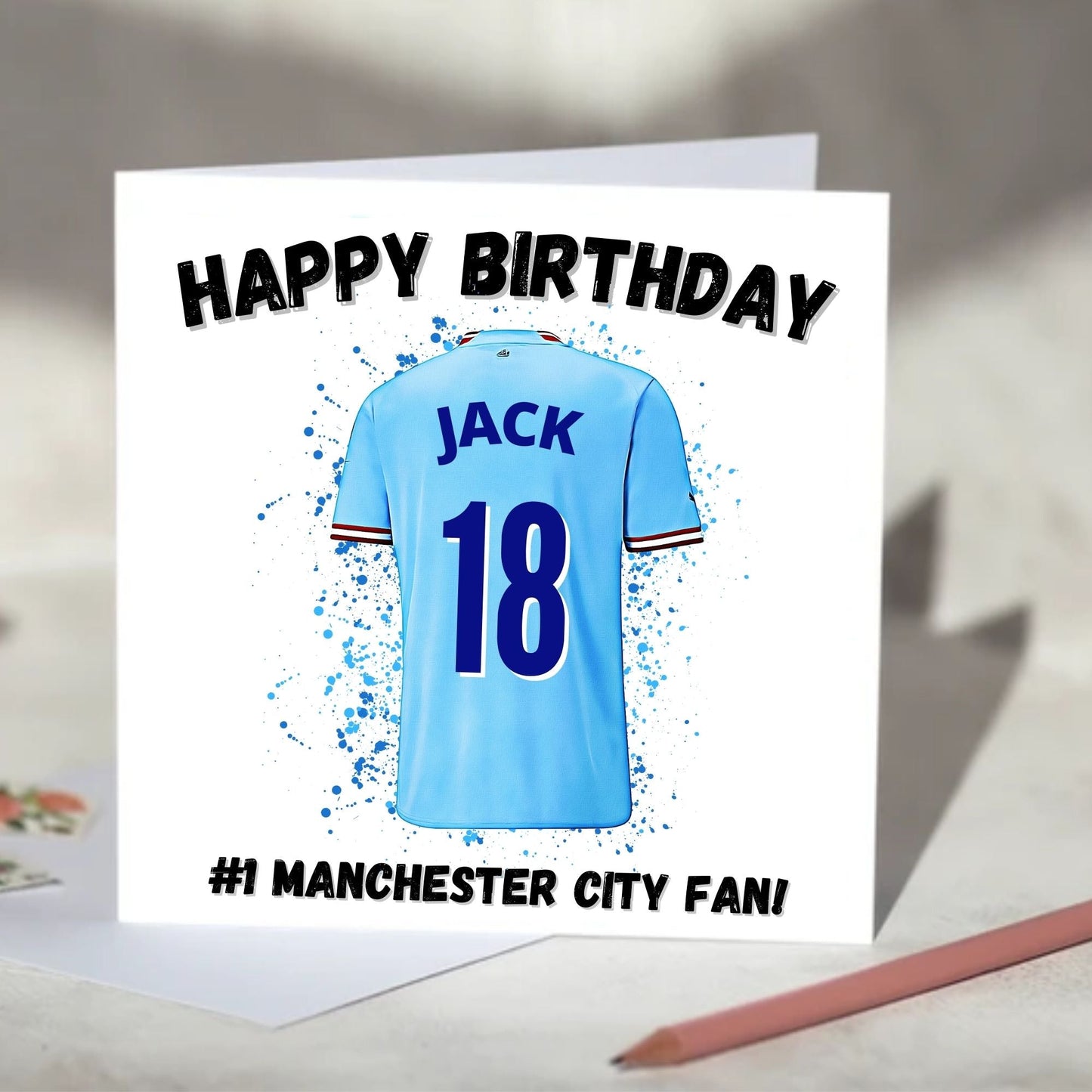 Manchester City Personalised Football Shirt Birthday Card