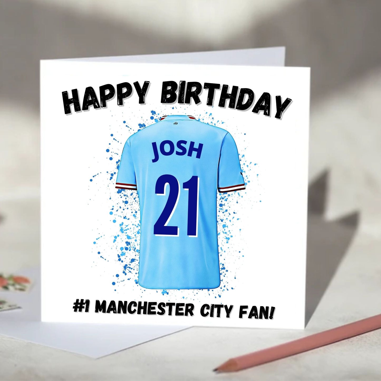 Manchester City Personalised Football Shirt Birthday Card