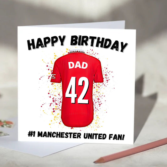 Manchester United Personalised Football Shirt Birthday Card