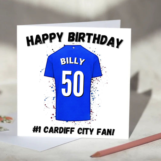 Cardiff City Personalised Football Shirt Birthday Card