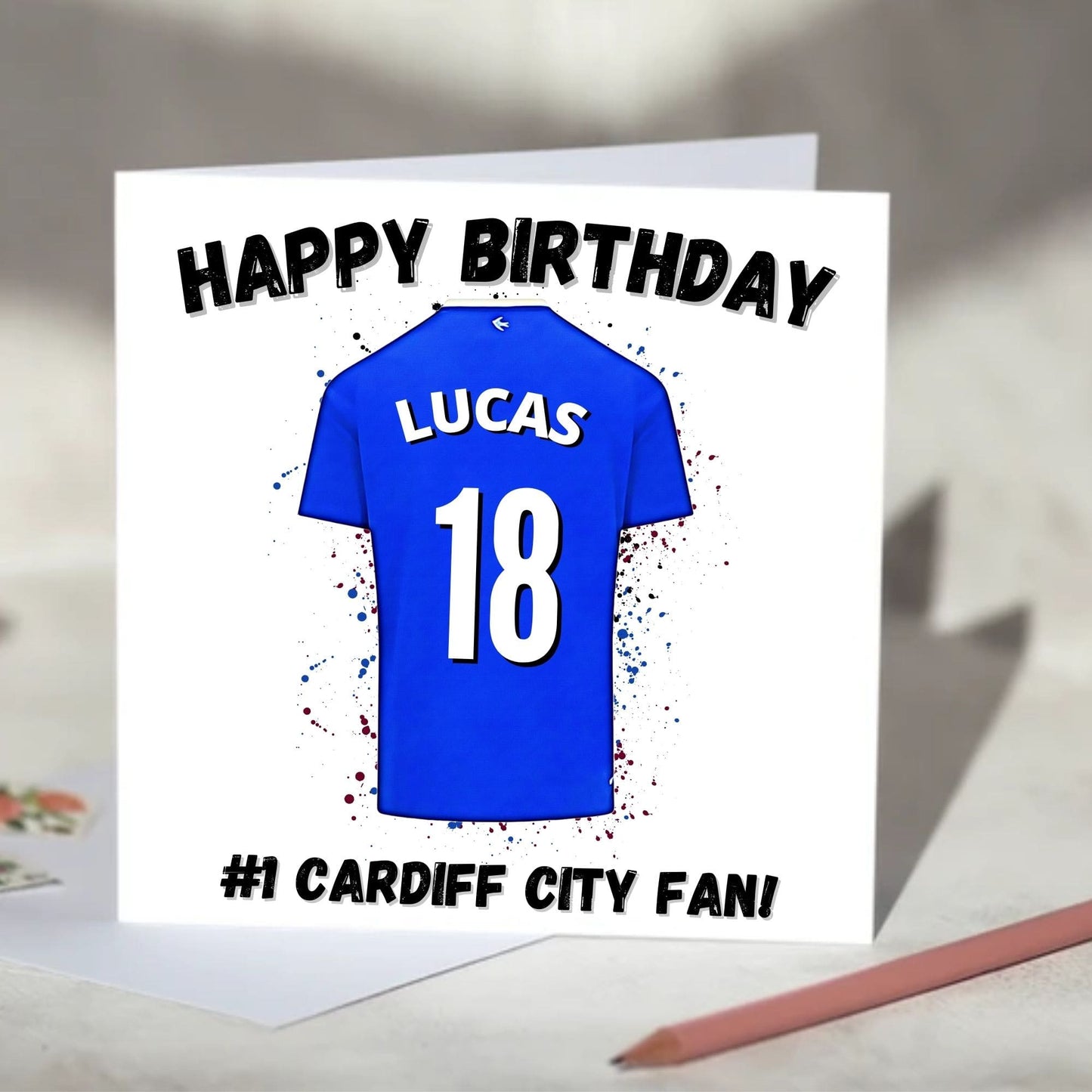 Cardiff City Personalised Football Shirt Birthday Card