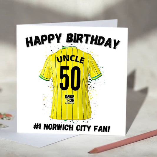Norwich City Personalised Football Shirt Birthday Card