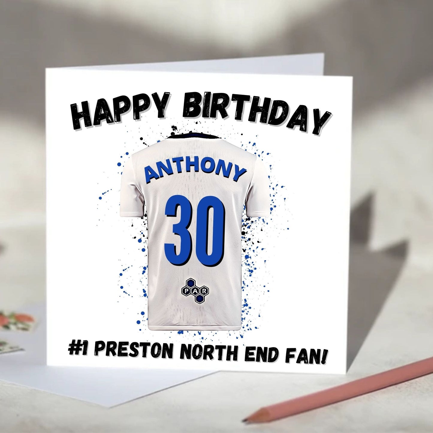 Preston North End Personalised Football Shirt Birthday Card