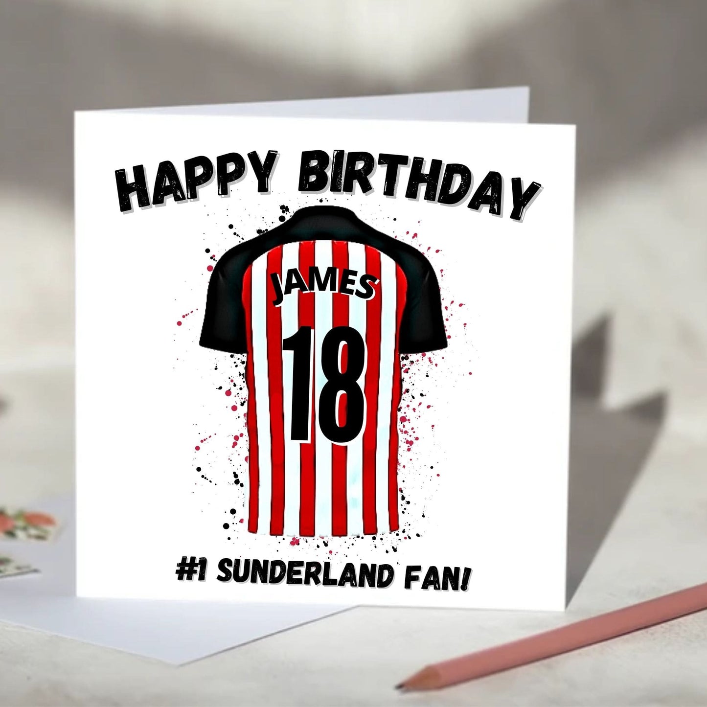 Sunderland Personalised Football Shirt Birthday Card