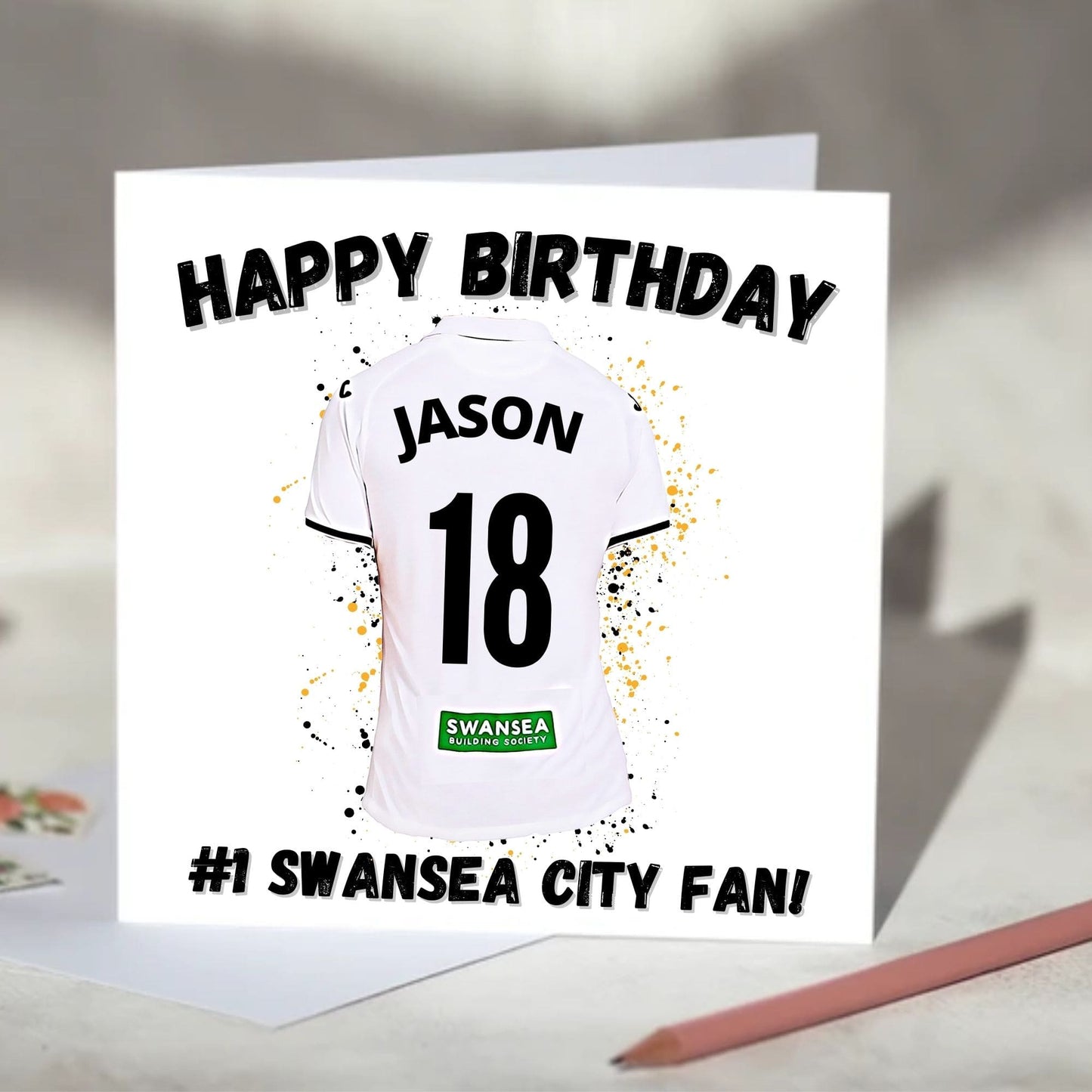 Swansea City Personalised Football Shirt Birthday Card