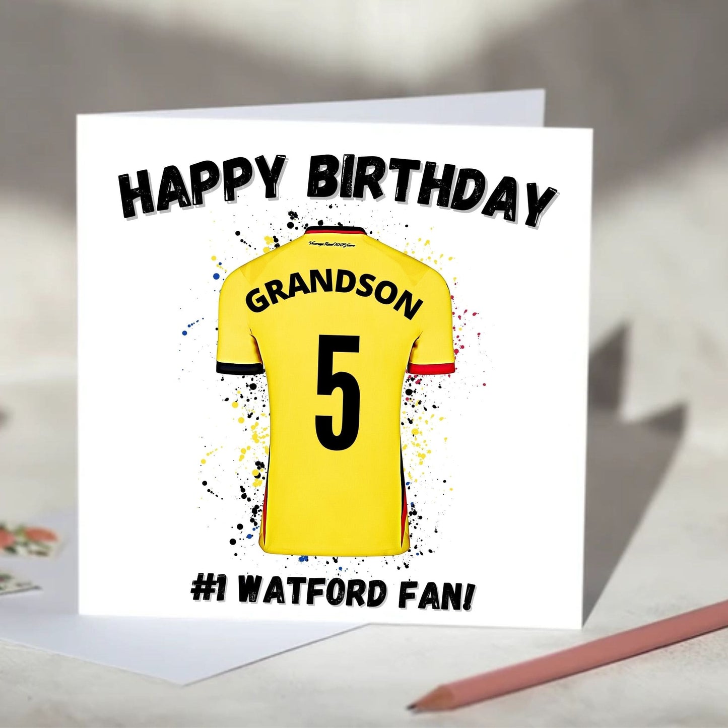 Watford Personalised Football Shirt Birthday Card